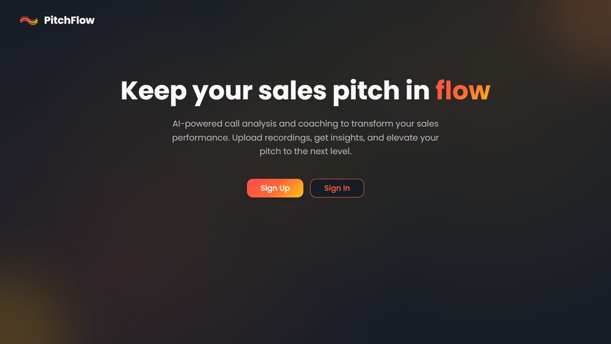 PitchFlow landing page with the headline Keep your sales pitch in flow